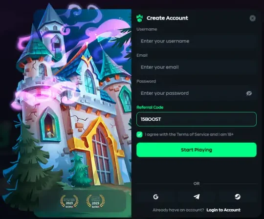 Referral Code field on the Gamdom sign-up form, where players enter an affiliate code